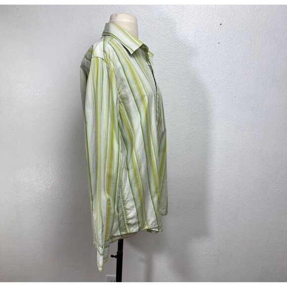 INC International Concepts Woman Shirt Blouse Large Green Stripes Cotton Western - Picture 8 of 9